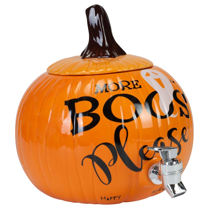 Mark Feldstein & Associates More Boos Please Pumpkin Orange 11 x 11 Glossy Ceramic Halloween Drink Dispenser - Image 4